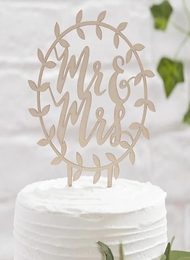 Cliths Wooden Mr & Mrs Wedding Cake Topper Round Decorative Cake Topper Elegant Rustic Wedding Cake Decoration Cake Décor for Weddings & Celebrations - Image 4